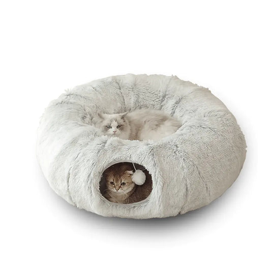Tunnel et Panier 2-en-1 Rond pour Chat
